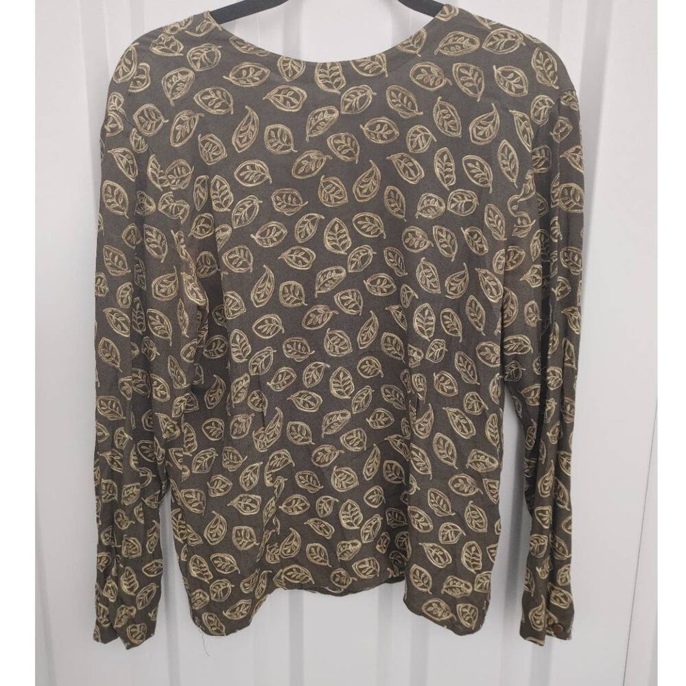 Vintage Rena Rowan for Seville Long Sleeve Top Leaf Design Sz 6